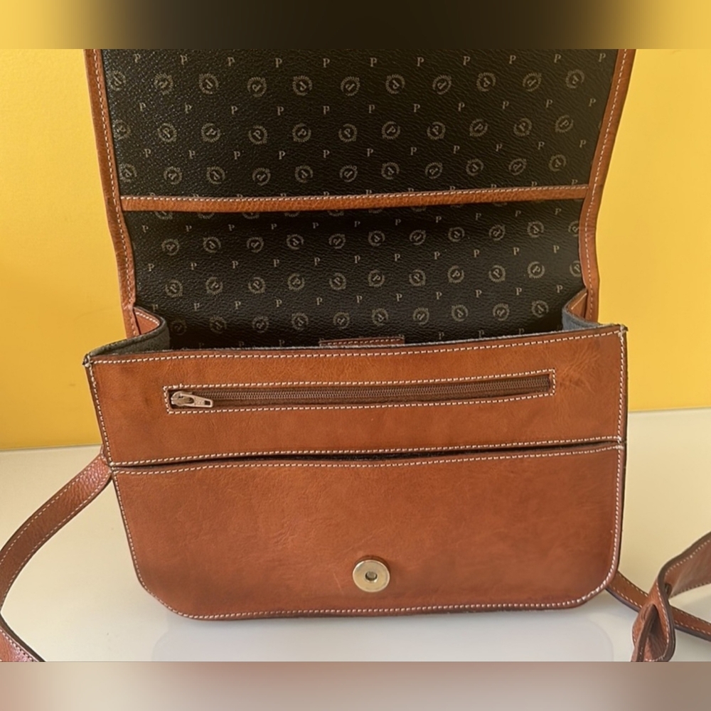Pollini Logo Vintage Black Brown Leather crossbody/shoulder bag - Picture 10 of 14